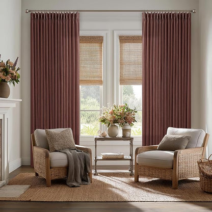 Chestnut Brown Thick Linen Pleated Light Filtering Curtains 96 Inch Long | - Image 9