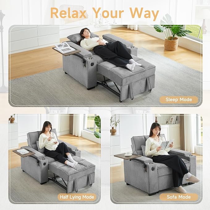 Auvsoce 3-in-1 Folding Convertible Sofa Bed Set of 2, Sleep Couch - Image 3
