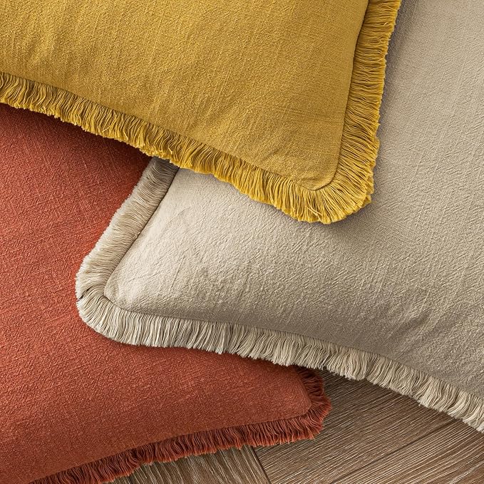 MIULEE Linen Decorative Fall Euro Throw Pillow Covers Burnt Orange 24x24 | Set - Image 4