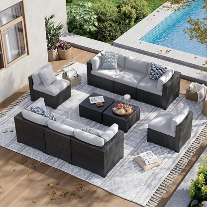 Aoxun 10 Piece Patio Furniture Set Wicker Rattan Patio Sectional Sofa Set by Aoxun