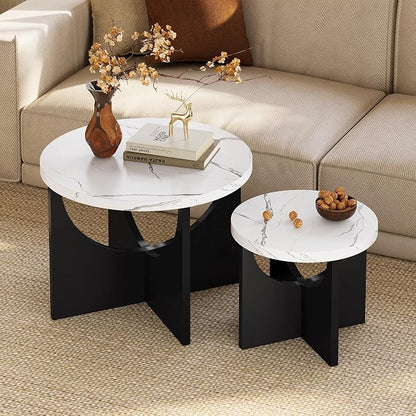 LIKIMIO Nesting Coffee Tables Set of 2, 23.6" Small Round Side Tables - Image 5