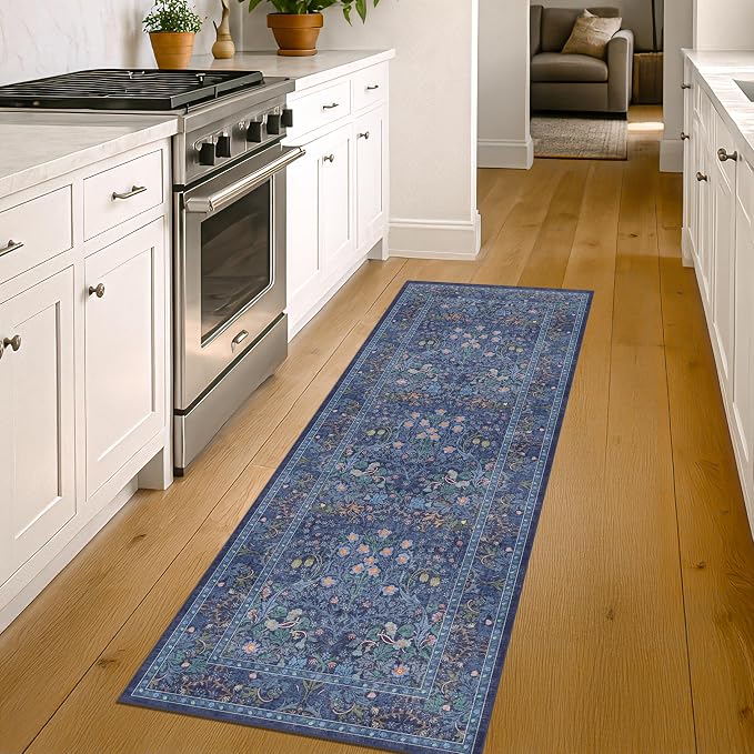 Dark Blue Washable 2x7 Runner Rug Non Slip - Image 3