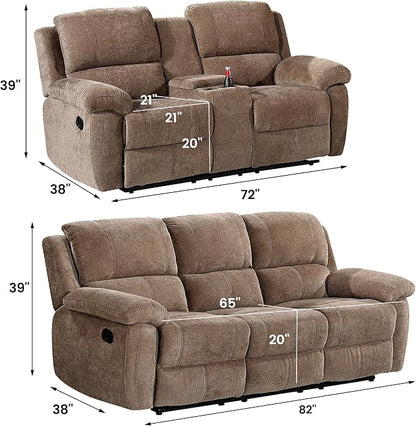 Betsy Furniture Modern Fabric Recliner Sofa Set, Loveseat w/Console, Recliner - Image 2