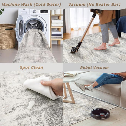 2x8 Washable Hallway Runner Rug – Non-Slip Modern Abstract Neutral Low-Pile - Image 7