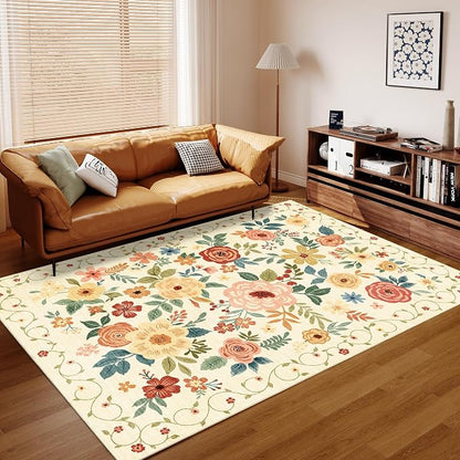 DUKINO 9x12 Area Rug for Living Room, Washable Rug Non Slip, Low Pile, Floral - Image 8