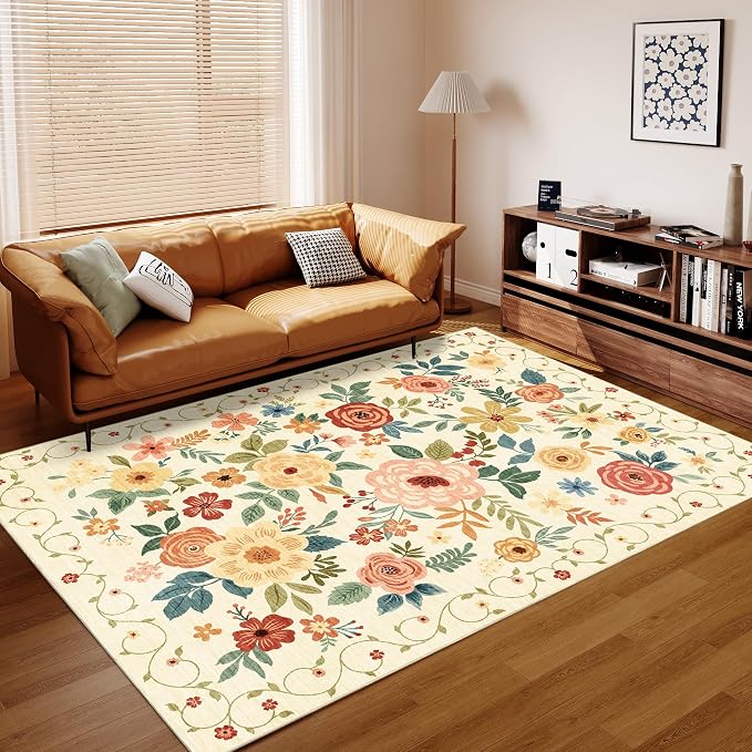 DUKINO 6x9 Area Rugs, Floral Washable Rug - Image 8