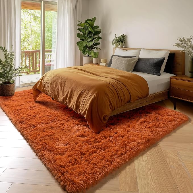 Amdrebio Burnt Orange Large Shag Rug 8x10 - Image 5