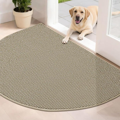 BEQHAUSE Dirt Trapper Door Mat 32" x 48" Half Circle Non Slip, Light Beige | by BEQHAUSE