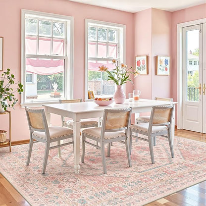 Pink Rugs for Bedroom-7x9 Area Rugs for Living Room, Girls Room | Washable Rugs - Image 9