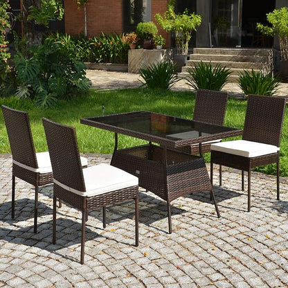 Tangkula 5 Piece Patio Wicker Dining Set, Outdoor Rattan Table and Chairs - Image 4