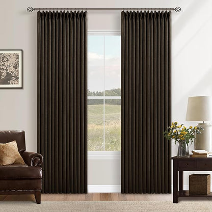Chocolate Brown 84 Inch Blackout Pinch Pleated Curtains 2 Panels | Thick Linen by Twodrapes