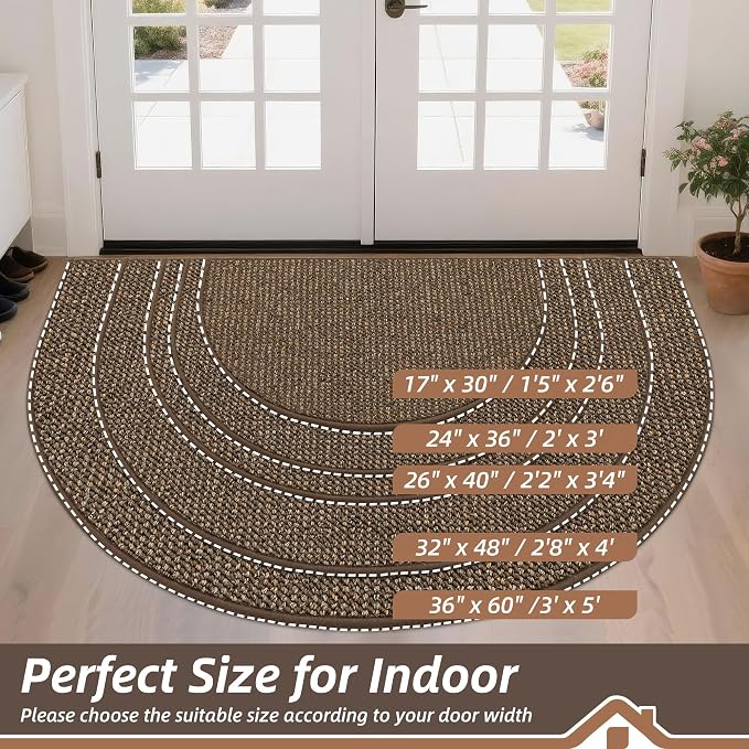 BEQHAUSE Dirt Trapper Door Mat 26" x 40" Half Circle Non Slip Rugs, Absorbent - Image 2