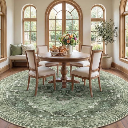 RELEANY Washable Area Rug, Round 10ft, Water Repellent, Pet Friendly, Vintage - Image 3