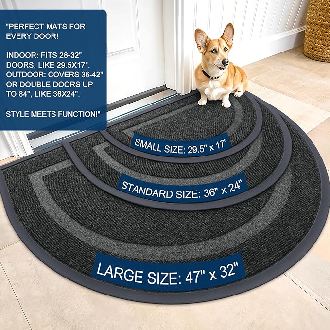 OLANLY Half Circle Front Door Mat Outside 47x32 All-Season Rubber Doormat | - Image 2