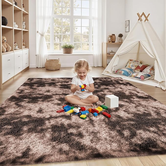 PLHXFR 5x7 Area Rug Living Room: Fluffy Bedroom Soft Shag Rug Coffee Brown | - Image 4