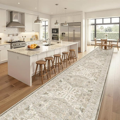 Madane Hallway Runner Rug 3x18 Washable Kitchen Runners 18ft, Ivory/Brown | - Image 2