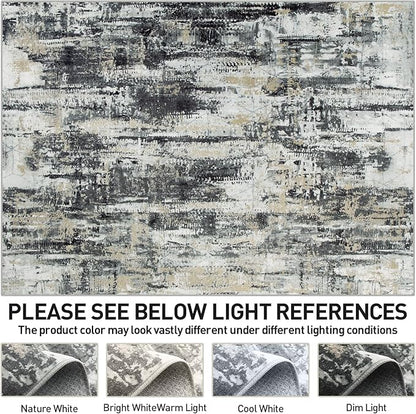9x12 Area Rugs for Living Room: Washable Abstract Black Grey Gold Carpet | - Image 8