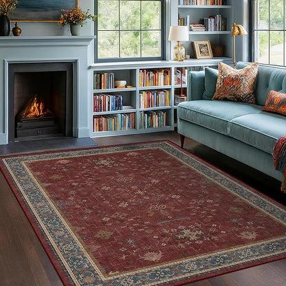 5x7 Boho Dark Red Rug for Living Room by HazoHaus