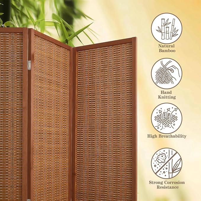 8 Panel Room Divider and Extra Wide Folding Privacy Screen, Bamboo Room Divider - Image 4