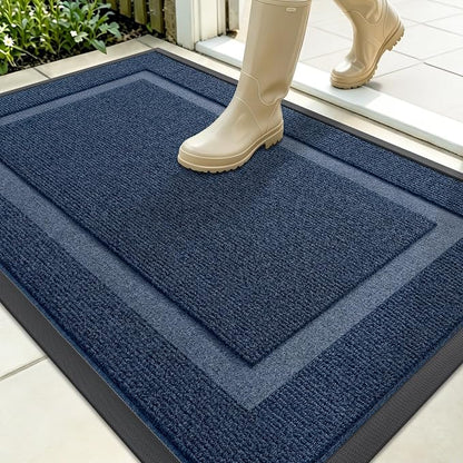 OLANLY Front Door Mat Outside 35x23, All-Season Heavy-Duty Rubber Doormat | Blue by OLANLY