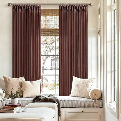 Thick Linen Pleated Chestnut Brown Semi Sheer Curtains - Image 7