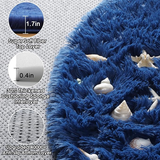 Navy Blue Round Rugs 6ft for Living Room Bedroom, Fluffy Circle Area Rug for - Image 2
