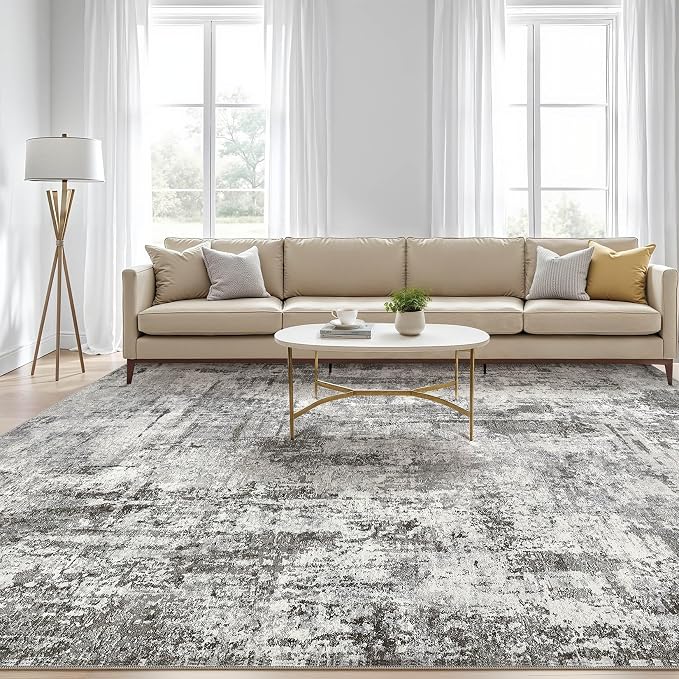 LOONGRUG 10x12 Area Rug Washable Large Neutral Modern Living Room Rug | - Image 5
