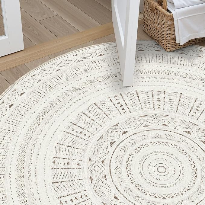 cotiled 5x5 Round Rug 5ft Circle Living Room Boho Area Rugs | Washable Foldable - Image 6