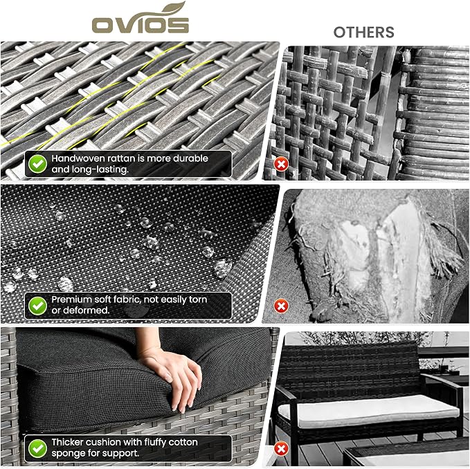 ovios 3-Piece Patio Furniture Set, Outdoor Wicker Sofa - Image 7