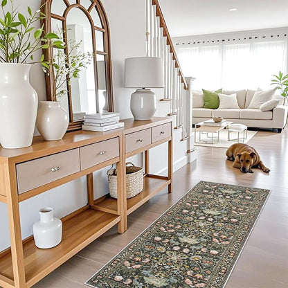Hallway 2x5 Washable Runner Rug: Oriental Floral Stain Resistant Rug - Image 6