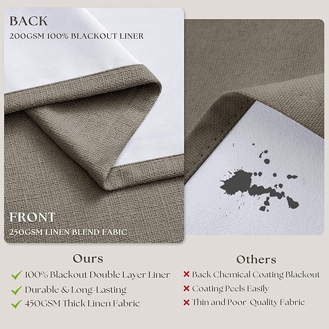 Desert Taupe Linen Blackout Pleated Curtains 86 Inches Long - Image 6