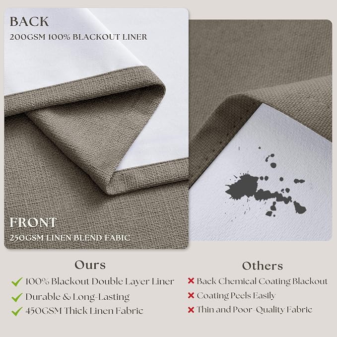 Taupe Gray Linen Blackout Pleated Curtains 90 Inches Long - Image 6