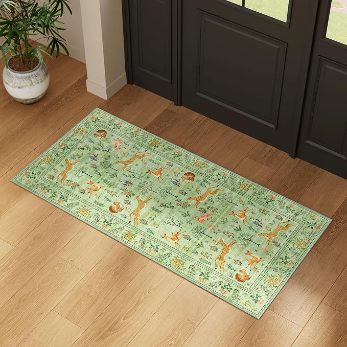 DUKINO 2x4 Rug for Entryway, Animal Washable Rug for Kitchen, Light Green | Non - Image 6