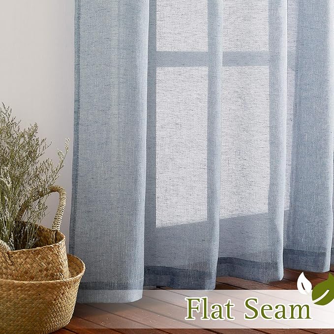 NICETOWN Linen Blend Semi Sheer Window Curtains W52 x L45, Sea Mist - Image 6