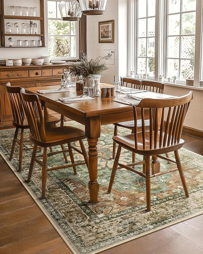 RELEANY Washable Area Rug, Brick/Brown/Green | Non-Slip, Water Repellent - Image 2