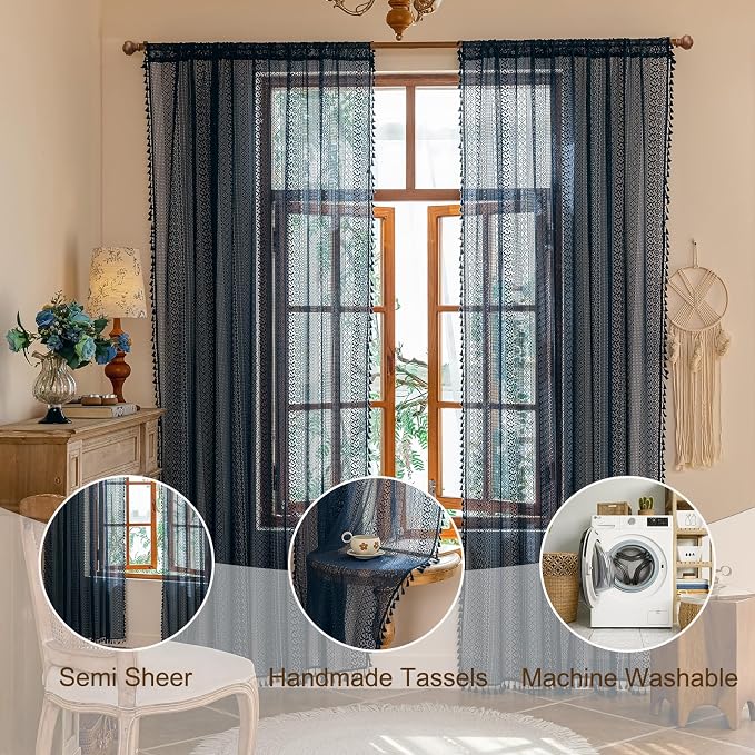Sutuo Home Sheer Boho Curtains 63 Inch Length - Image 7