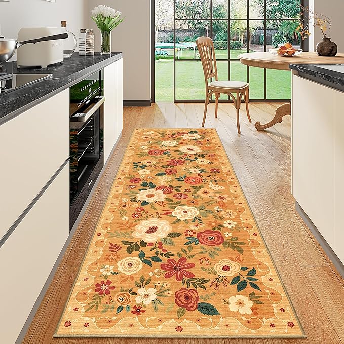 DUKINO 2x6 Runner Rug for Hallway, Washable Kitchen Rugs Non Slip, Floral by DUKINO
