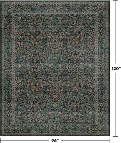 Vintage Dark Green Living Room Rug, 8x10 Washable Area Rugs - Image 2