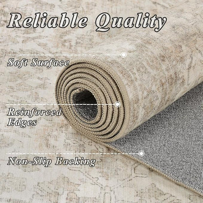 Schweek 10x14 Washable Large Area Rug Beige Neutral Vintage Distressed Rugs | - Image 5