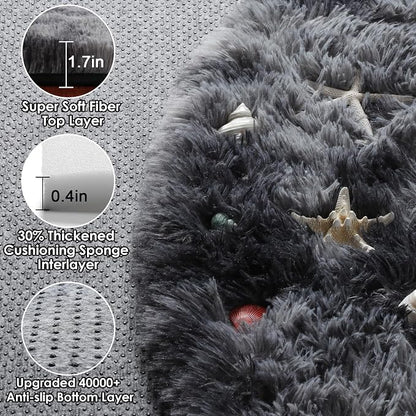 Tie-Dyed Dark Grey Round Area Rug 4ft, Ultra Soft Bedroom Circle Rugs - Image 2