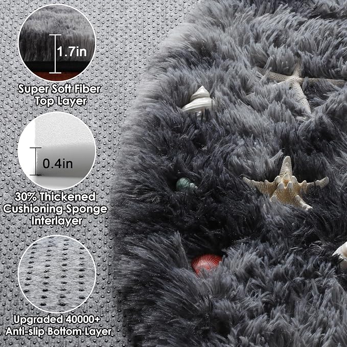 Tie-Dyed Dark Grey Round Area Rugs 5ft, Ultra Soft Bedroom Circle Rug - Image 2