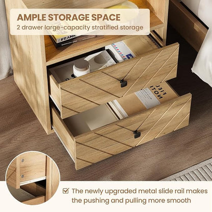 Modern Nightstand with Charging Station, LED Bedside Table with 2 Storage - Image 7