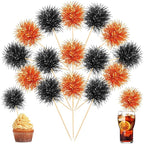 Chinco 100 Pcs Foil Firework Cupcake Toppers Sparkle Tinsel Cake Toppers Cake Decoration Cocktail Fruit Toothpick for Birthday Wedding Graduation Party(Orange, Black)