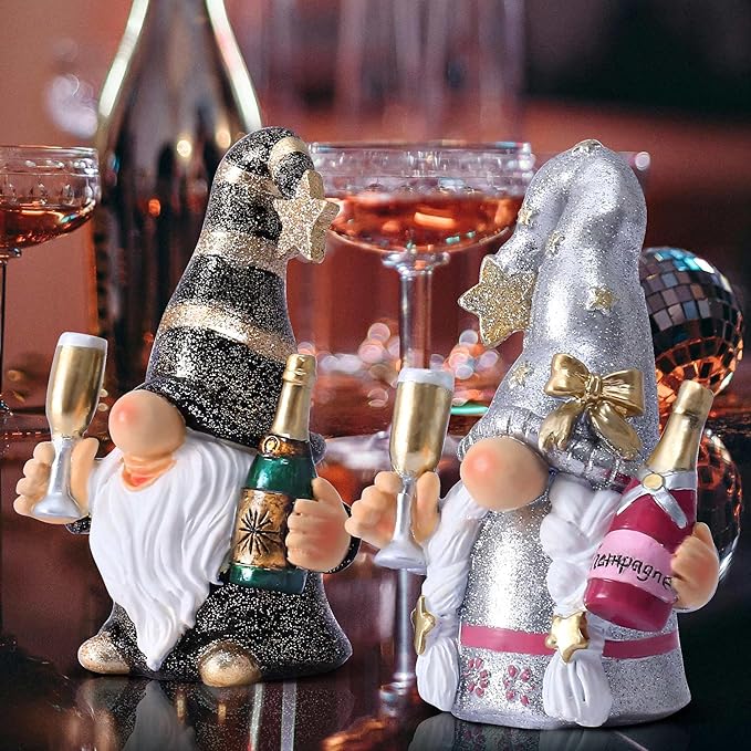 Champagne Gnomes Christmas Decorations for Home Party Gnomes Figurines Wine Bar Decor Gnomes Gifts for Women Champagne Birthday Wedding Party Decorations