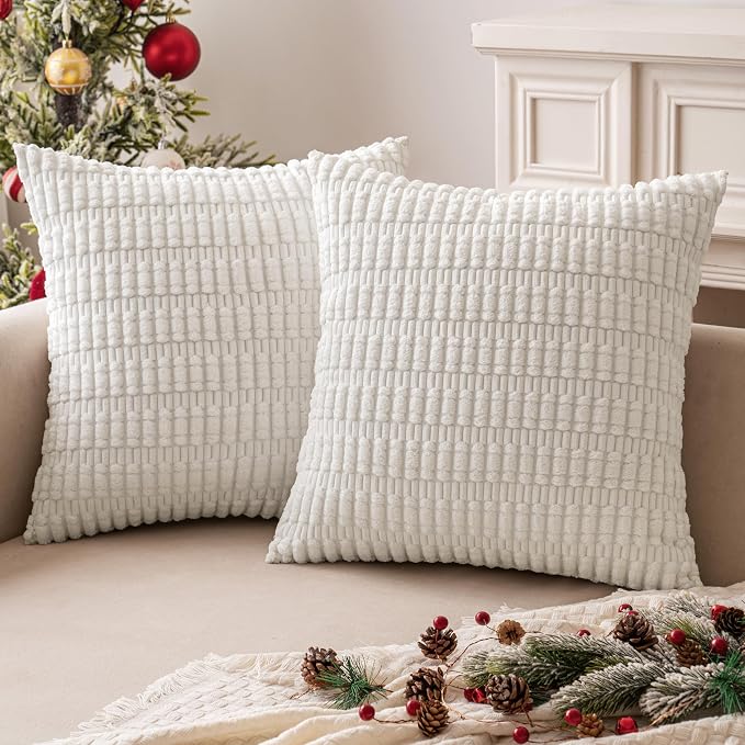 MIULEE Corduroy Decorative Throw Pillow Covers 16x16 Pure White Pack of 2 | - Image 10