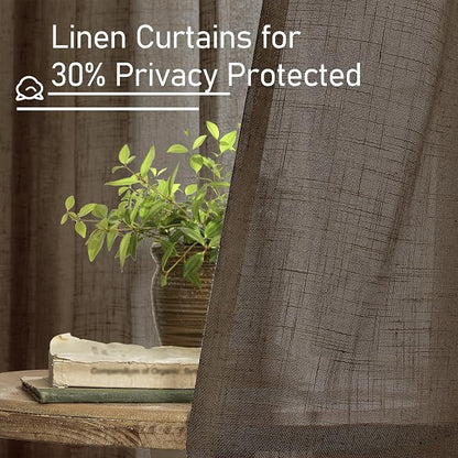 Dark Brown Linen Boho Curtains 80 inch Length 2 Panels, 34 x 80 Inch | Light - Image 5