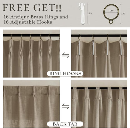 80 Inch Grey Beige Linen Pleated Memory Shaped Semi Sheer Curtains 50WxL80 | - Image 6
