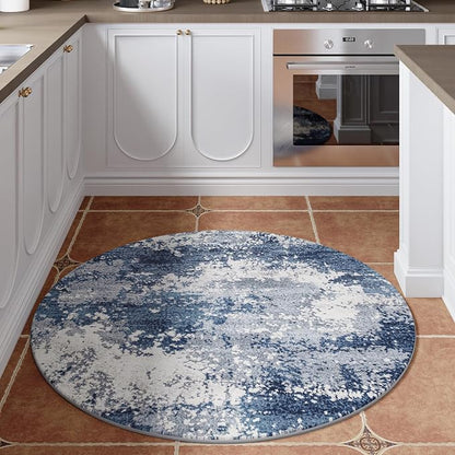 Blue Round Area Rugs 4ft Washable Circle Rug - Image 3