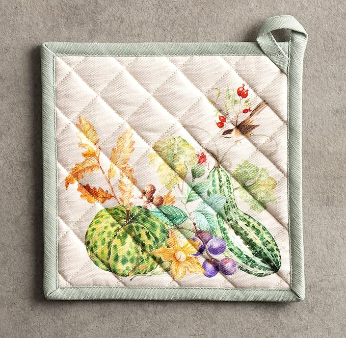 Maison d' Hermine Pot Holders 100% Cotton Heat Resistant Potholders 8" x 8" Hot Pads with Loop BBQ, Cooking, Baking, Grilling, Kitchen, Handling Hot Pans (Pack of 1, Lumina)