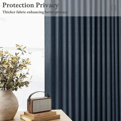 Thick Linen Pleat Dark Blue Semi Sheer Privacy Curtains 50 by 86 2 Panels | 86 - Image 6